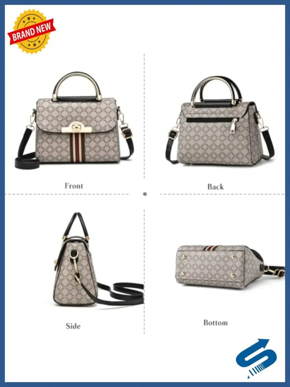 PU Leather Satchel Crossbody Bag with Detachable Strap